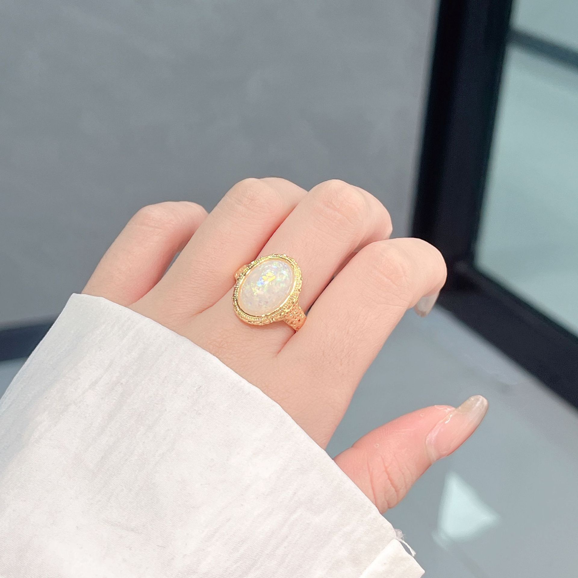 Colorful White Onyx Adjustable Ring For Women - Image 5
