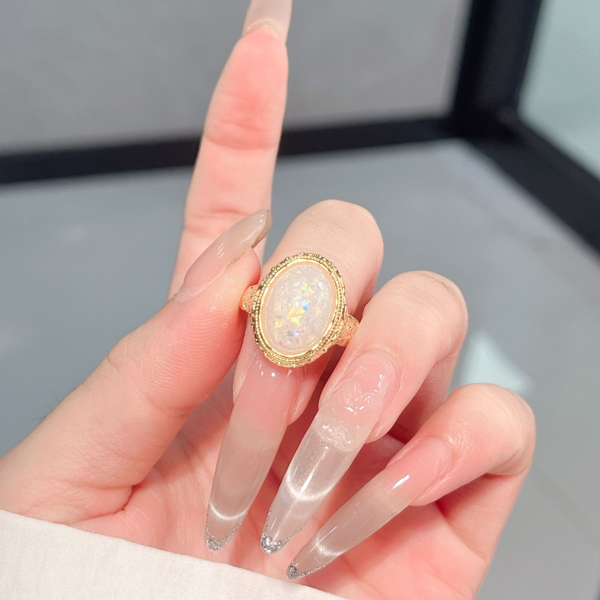 Colorful White Onyx Adjustable Ring For Women - Image 4